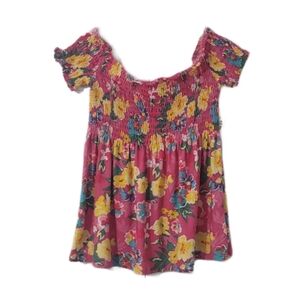 NWT Bobbie Brooks Women's Size M Pink Floral Baby Doll Smocked Top